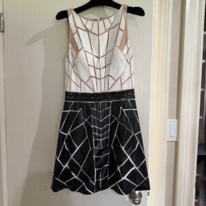 Jovani White/Black/Nude Leather Cocktail Dress